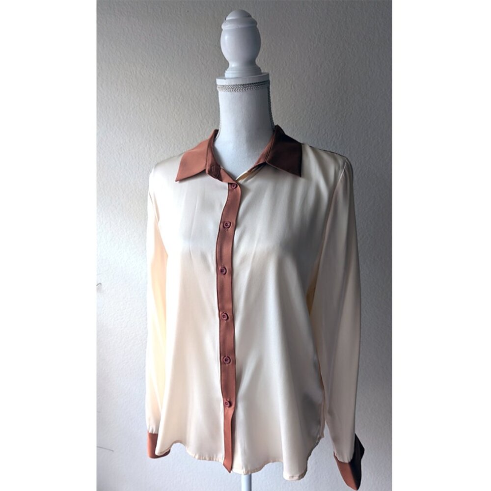 LilySilk Women Casual Color Block Silk Shirt - Size M